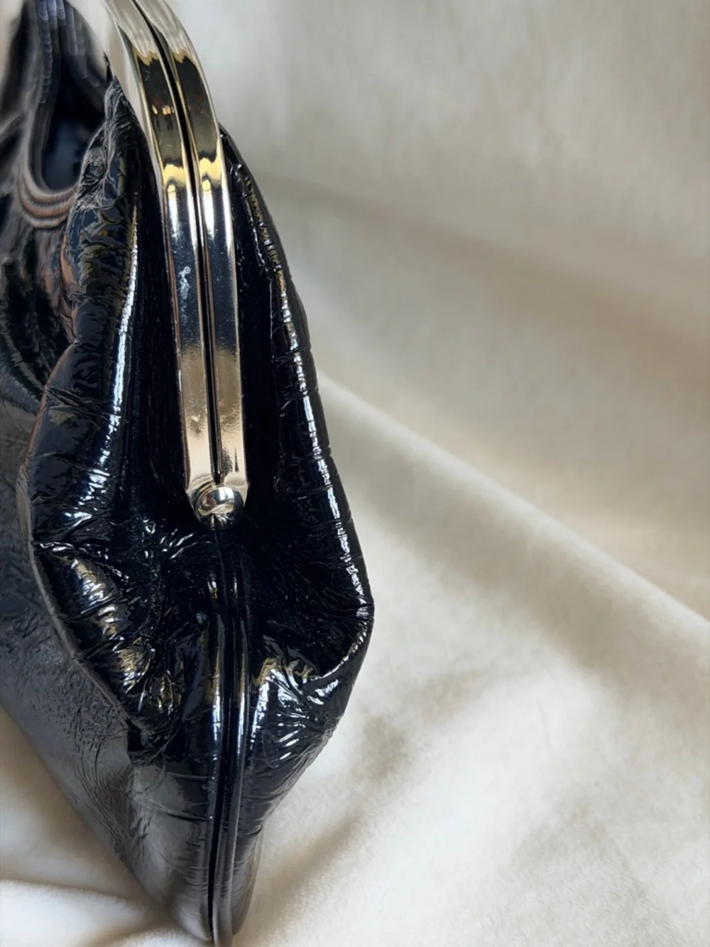 Vintage Express Design Studio Black Patent Frame Clutch Evening Bag Y2K⁠ Goth